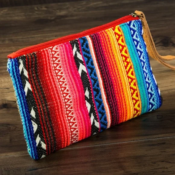 Handmade Hand Beaded Wristlet Clutch - Ethnic Inspired Motive - Dyed Fine Cotton - Picture 1 of 3